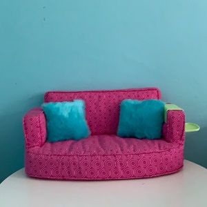 American Girl Doll Couch w/ cup stand and pillows